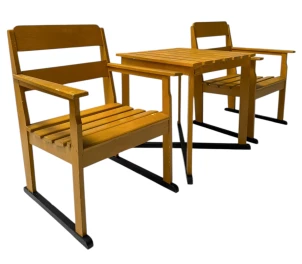 Two Art Deco Modernist Lacquered Beech Armchairs and Table, 1930s